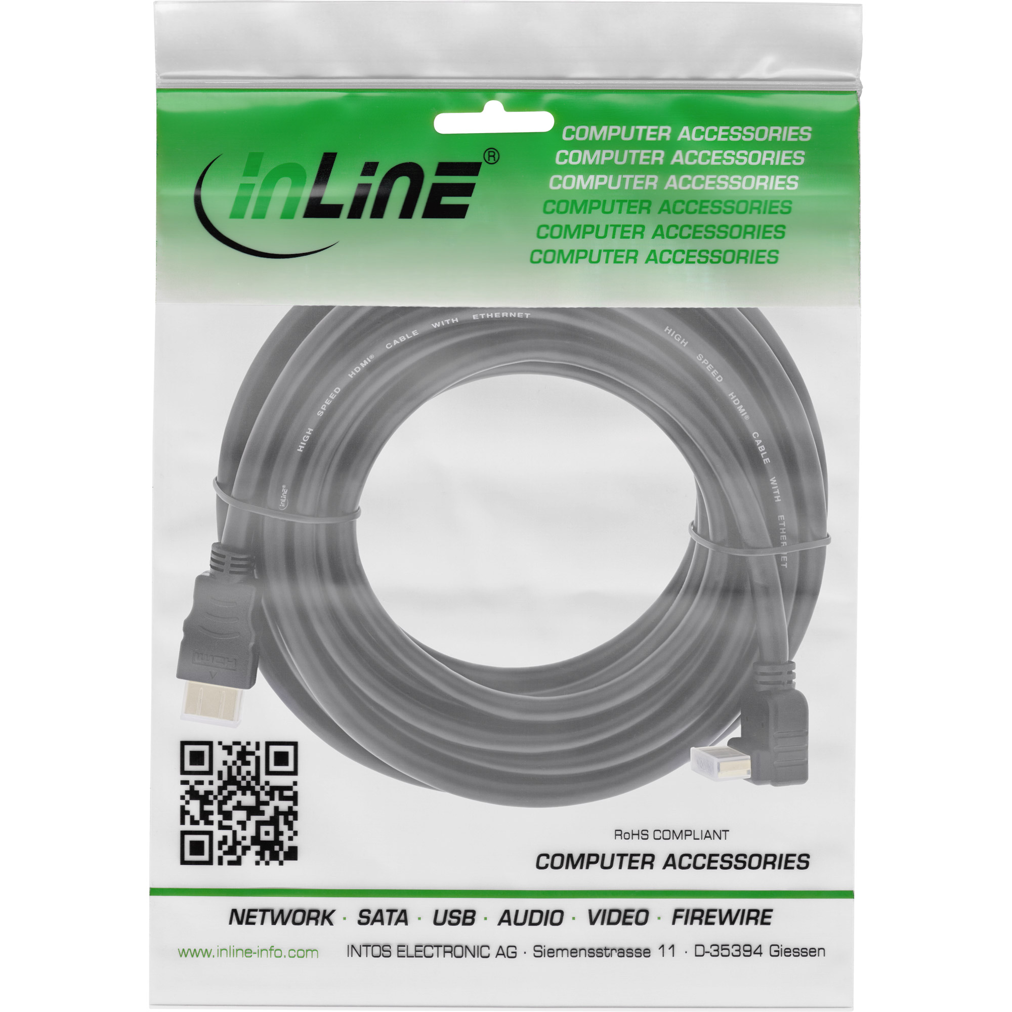 Inline® HDMI HS Kabel, gewinkelt, mit Eth., ST / ST, verg. Kont., schwarz, 10m