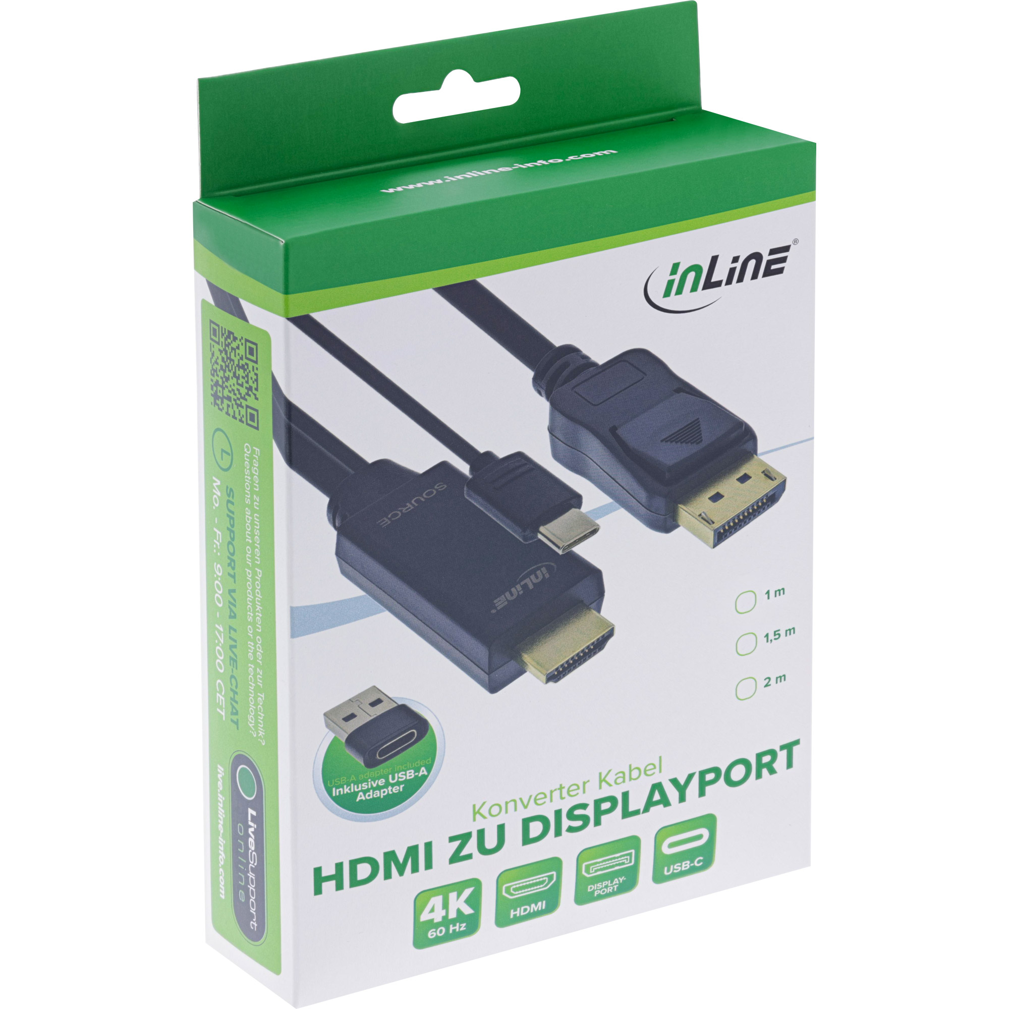 InLine® HDMI zu DisplayPort Konverter Kabel, 4K/60Hz, schwarz, 2m