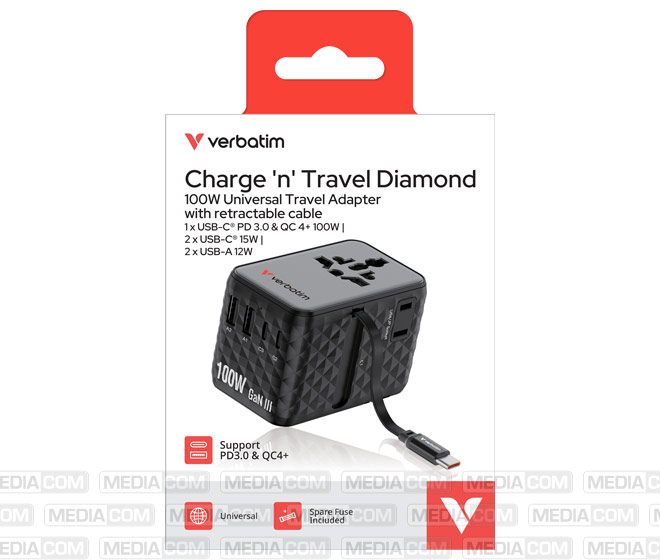 Ladeadapter, Charge'n'Travel, GaN III, 100W, USB-C Kabel integriert