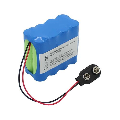 Akkupack NiMH 9,6V 900mAh F2x4 Mignon AA mit 9V-Clip passend für Dr. Lange Trübungsmessgerät