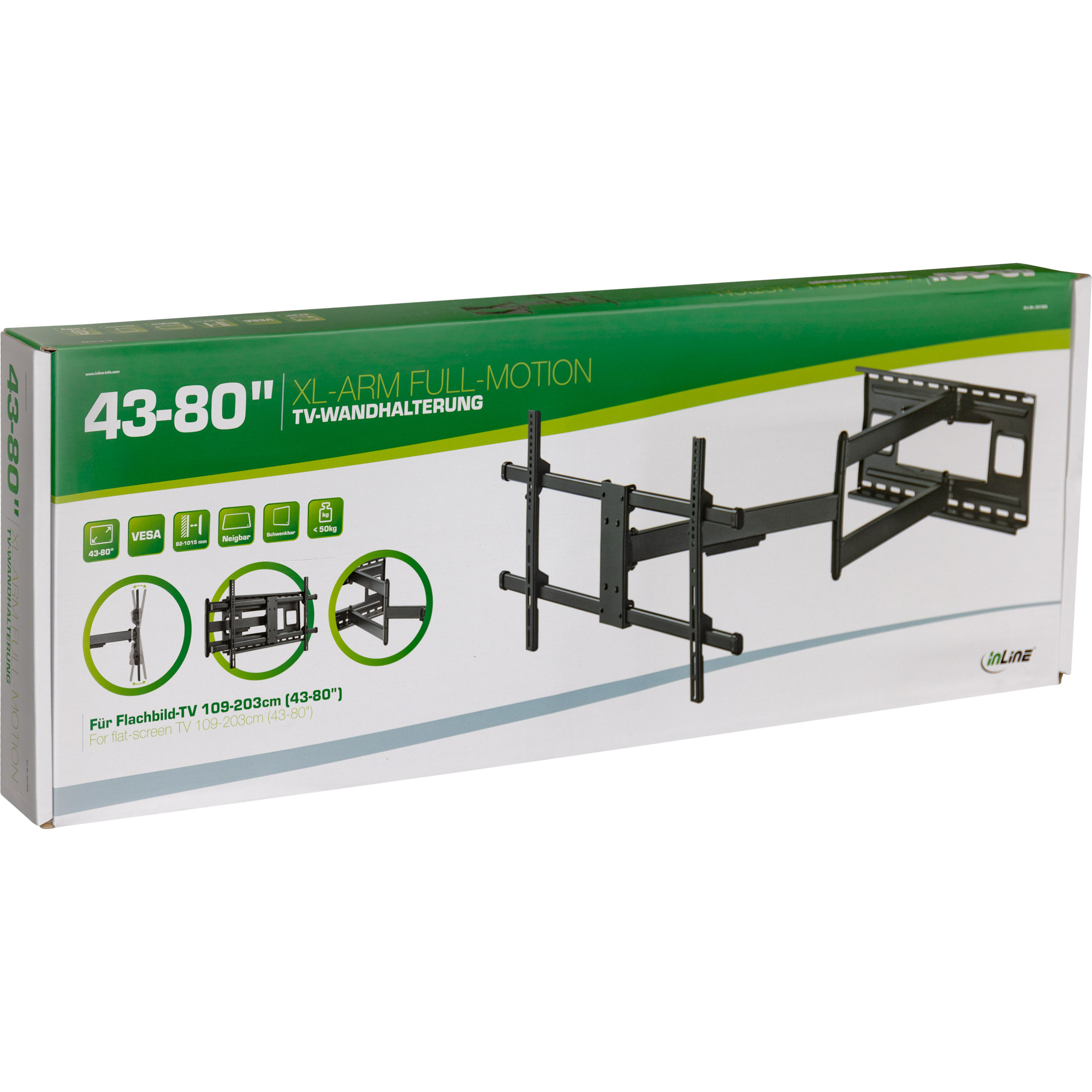 Inline® XL-Arm Full-Motion TV-Wandhalterung, für TV 43-80", max. 50kg