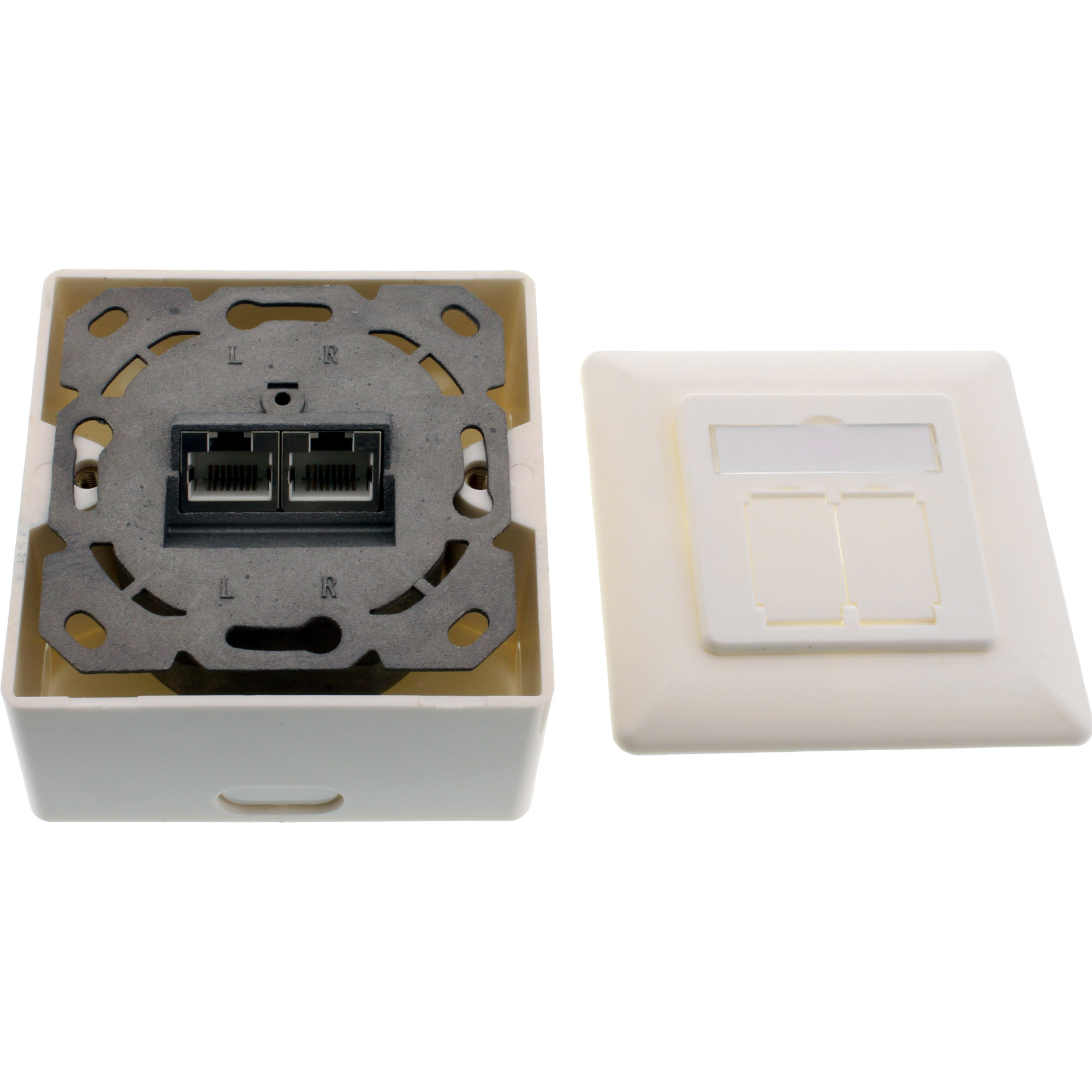 Inline® Cat.6A Anschlussdose, AP/UP 2x RJ45 Buchse, RAL9010, weiß, senkrecht