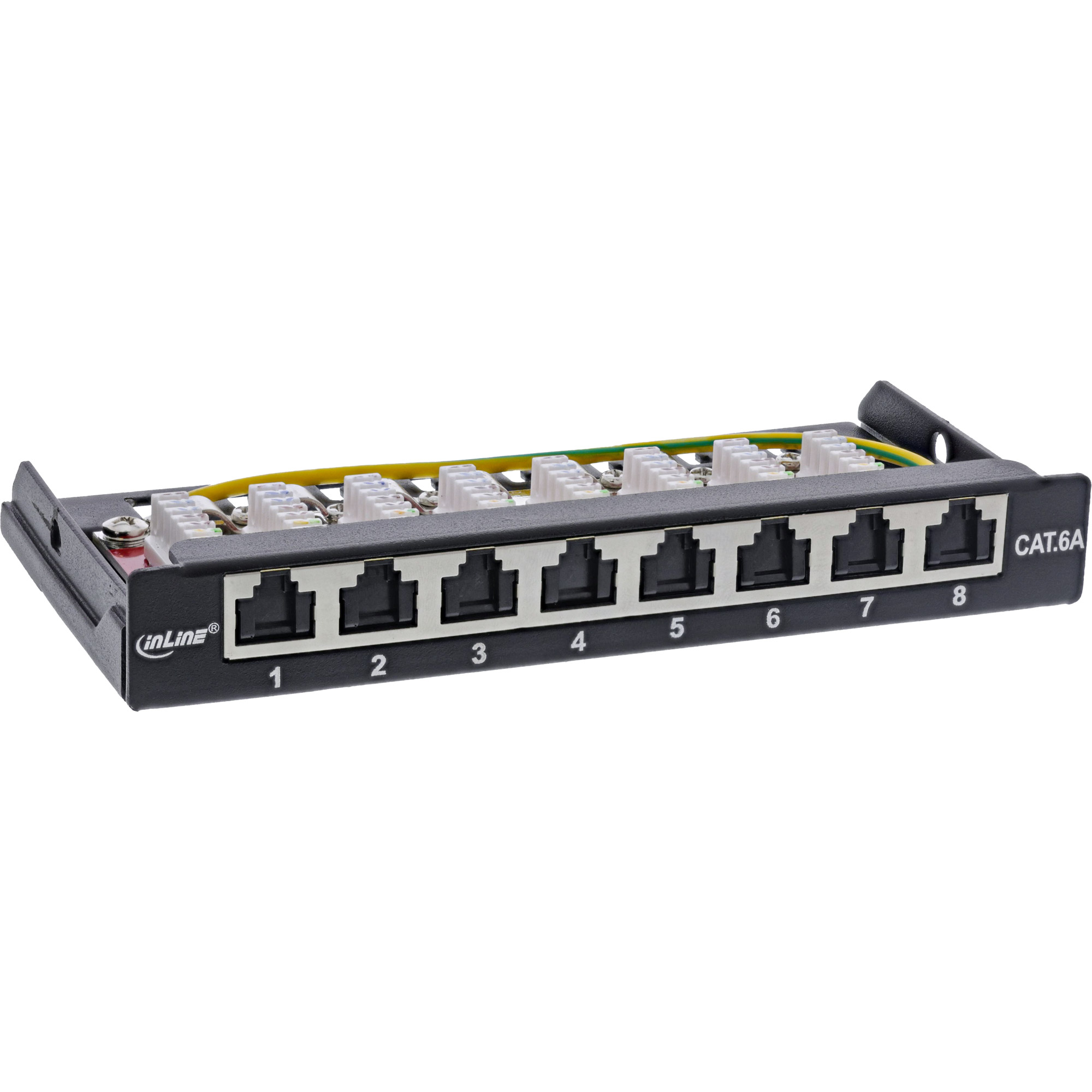 Inline® Patchfeld Cat.6A 0,5HE 8-fach, Tisch/Wand/Hutschiene schwarz Staubschutz